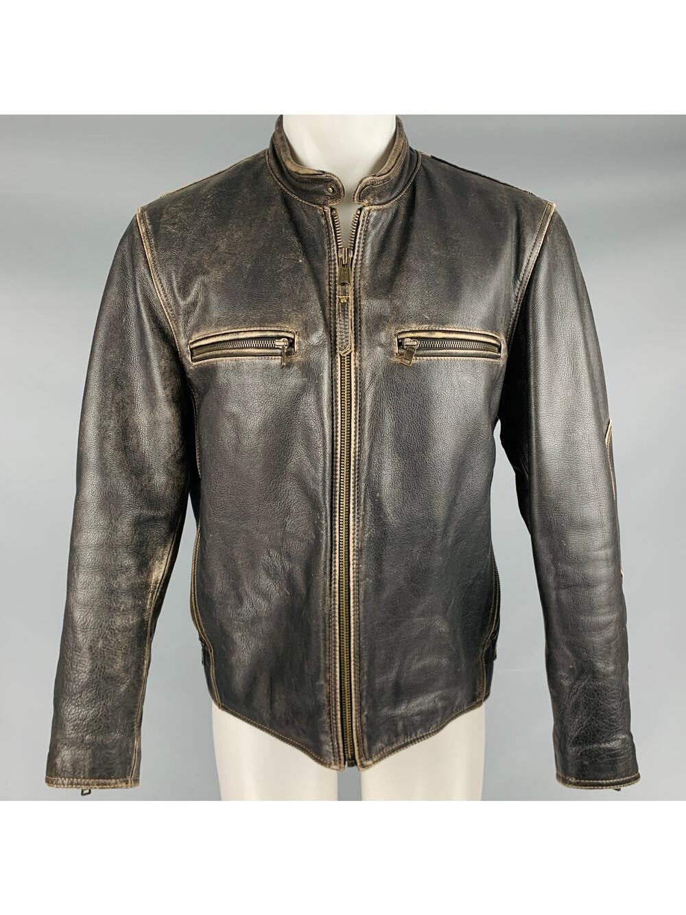 ANDREW MARC Size M Brown Distressed Leather Zip Up Jacket